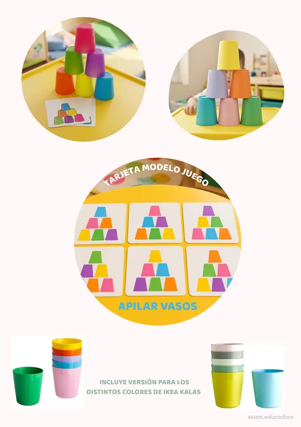 Tarjetas modelo de juego "stack the cup" (Apilar vasos)