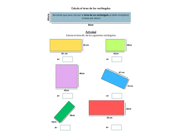 Calcular el área de los rectángulos