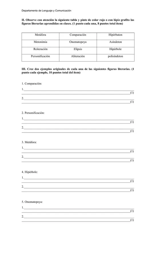 Evaluación: Figuras Literarias, Poesía y Factores de la Comunicación editable