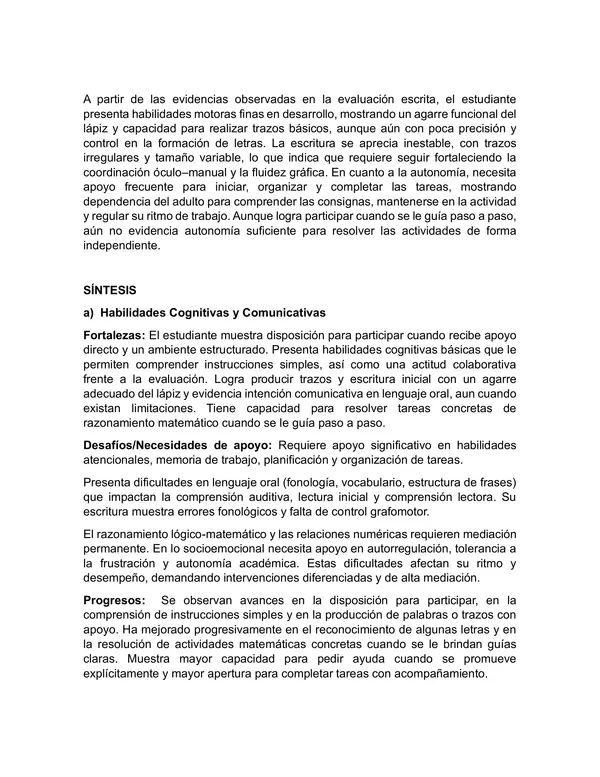 Ejemplo informe psicopedagogico PIE