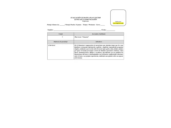 Evaluación Libro Tomasito