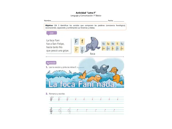 Actividad descargable: Letra F – 1° Básico