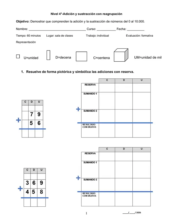 Adición y sustracción con re agrupación de forma pictórica