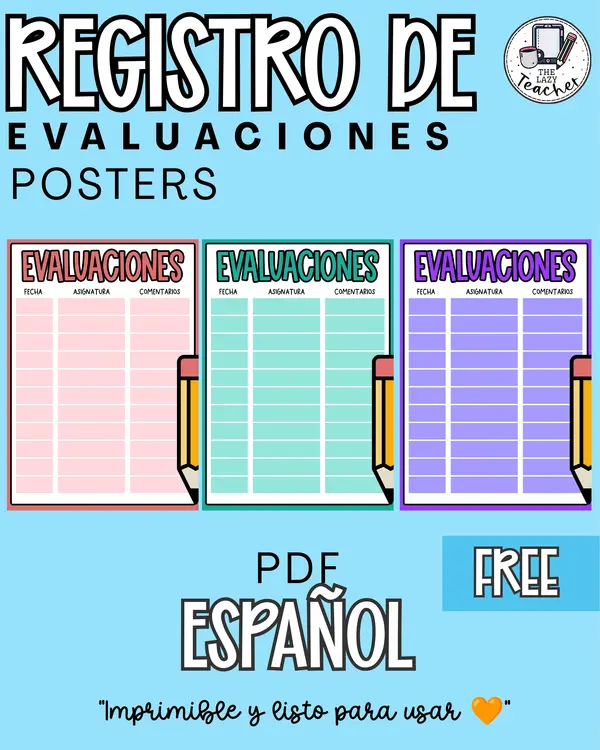 POSTERS PARA ANOTAR EVALUACIONES - GRATIS!