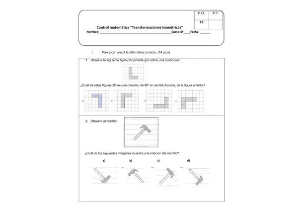 Control tipo SIMCE "Transformaciones isómetricas"