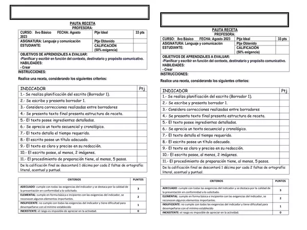 Escritura RECETA