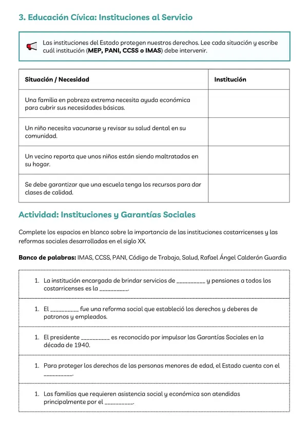 Práctica para Pruebas Estandarizadas Estudios Sociales 