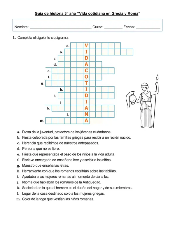 Guía de historia 3° año "Vida cotidiana en Grecia y en Roma"