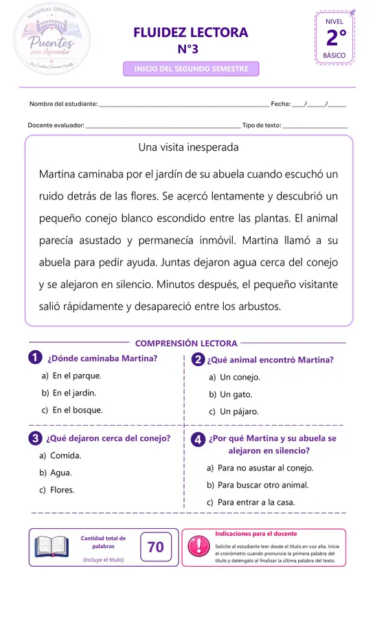 FLUIDEZ Y COMPRENSIÓN LECTORA | 2° BÁSICO