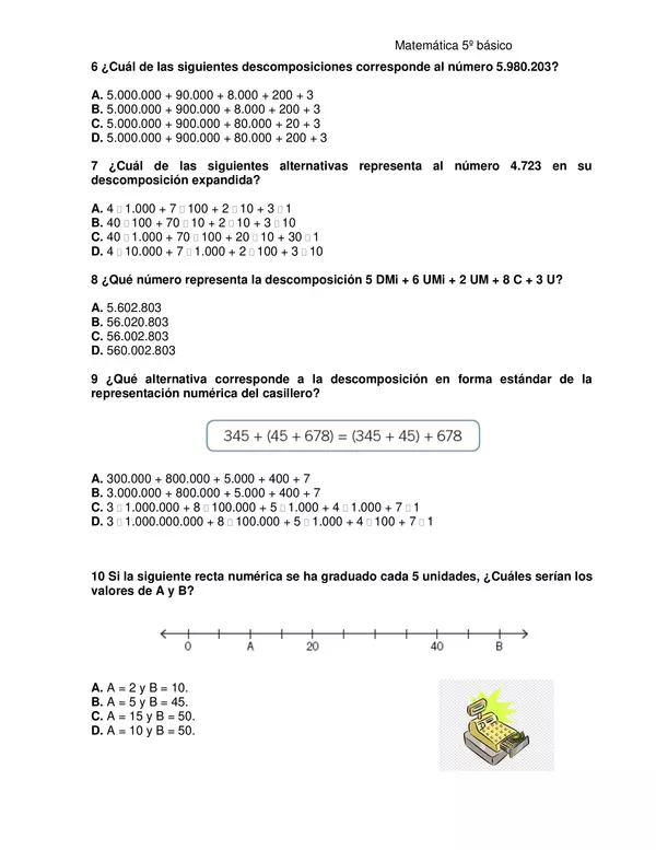 Evaluación de matemática 5°año, unidad: Números naturales.
