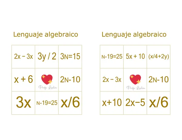 Bingo lenguaje algebraico