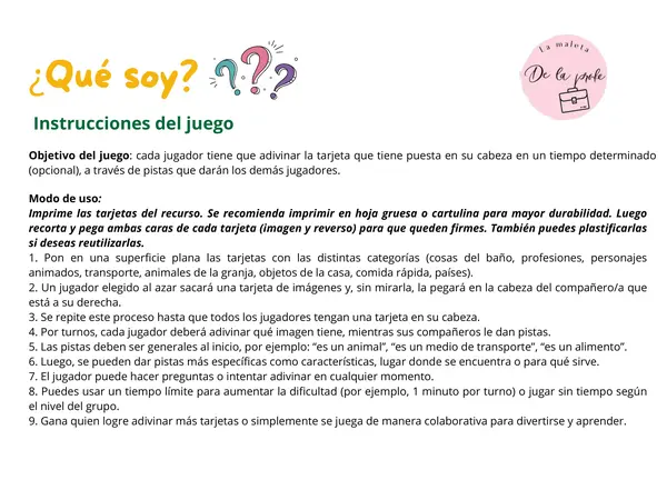 Juego ¿Qué soy? – Tarjetas para adivinar con categorías | Lenguaje y vocabulario