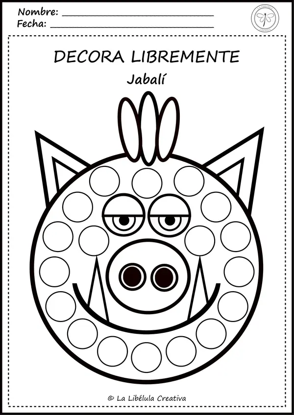 Fichas colorear círculos animales bosque salvajes caras