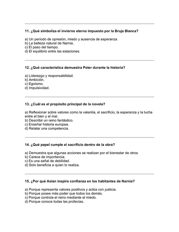 Prueba del libro "Las crónicas de Narnia: El león, la bruja y el ropero" (C. S. Lewis) 5° básico