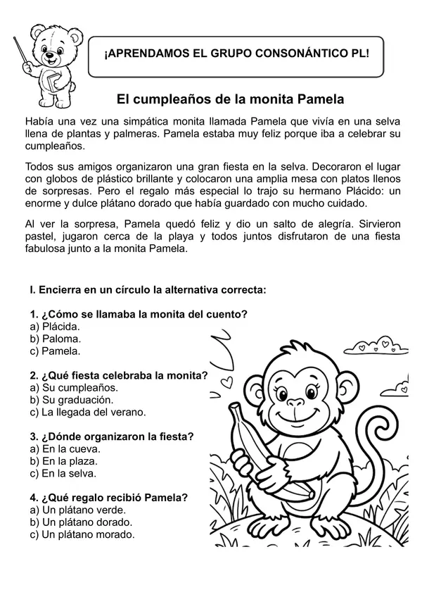 Comprensión Lectoras: Grupos Consonánticos (pl, pr, tl, tr)