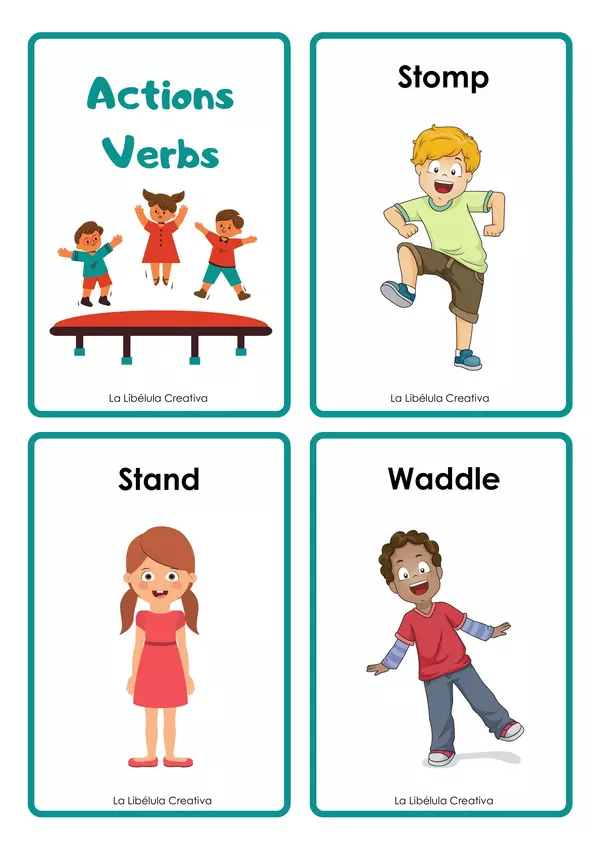 Flash Cards Actions Verbs Vocabulary English Cut Color Picture