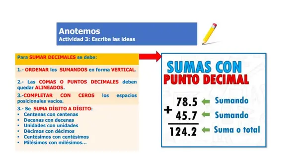 Operaciones con Decimales: Suma y Resta – Material Didáctico