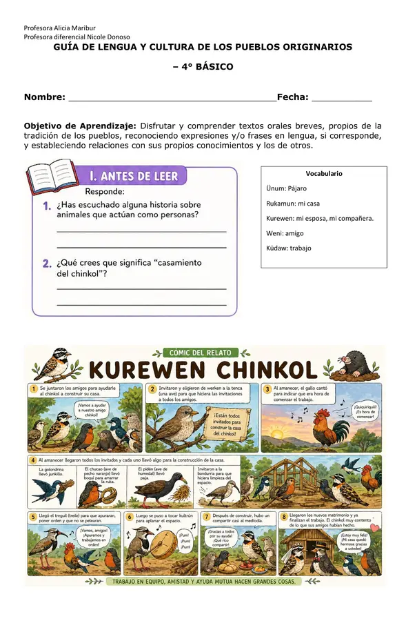 Guía 2  4° básico - Lengua y cultura de los pueblos originarios Mapudungün