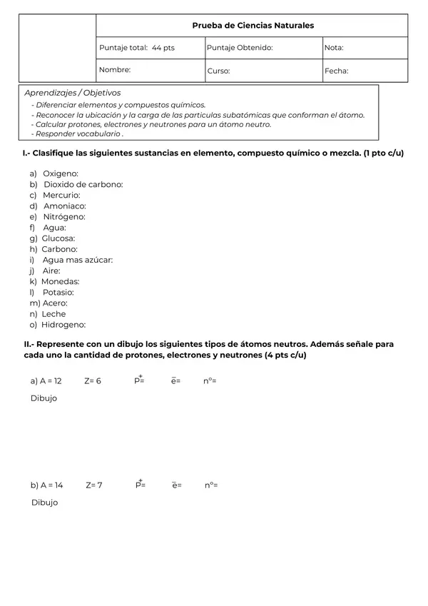 Prueba de ciencias naturales