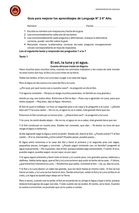 Guía de comprensión de 6° 