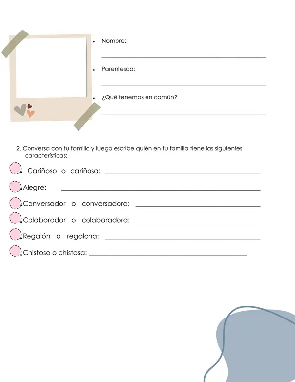 Guía de trabajo en familia "Descubriendo a mi familia" Primer año básico