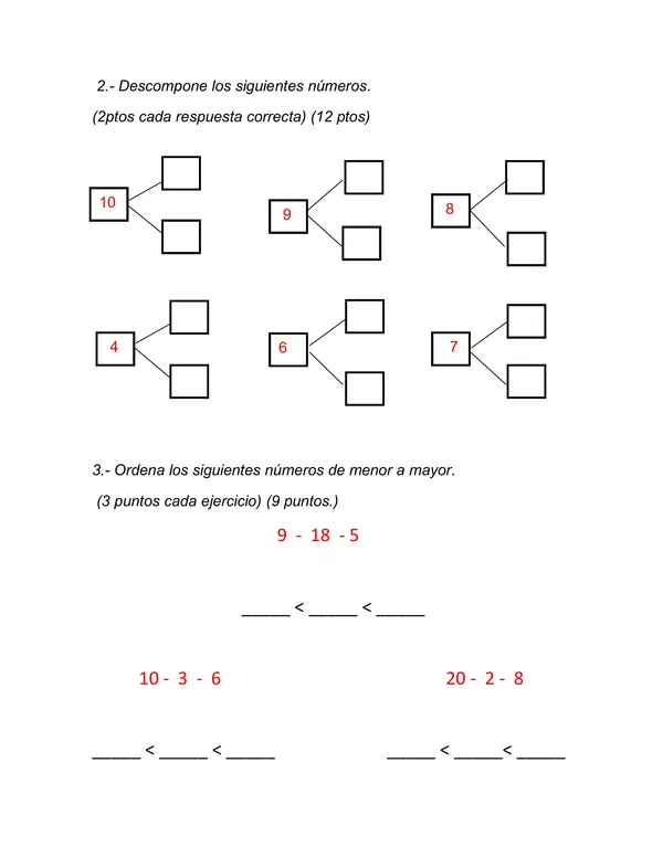 Evaluación de matemática sumativa primero básico