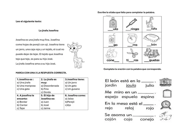 Ficha de actividad "La jirafa Josefina" Primaria