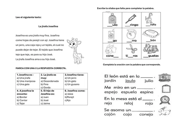 Ficha de actividad "La jirafa Josefina" Primaria