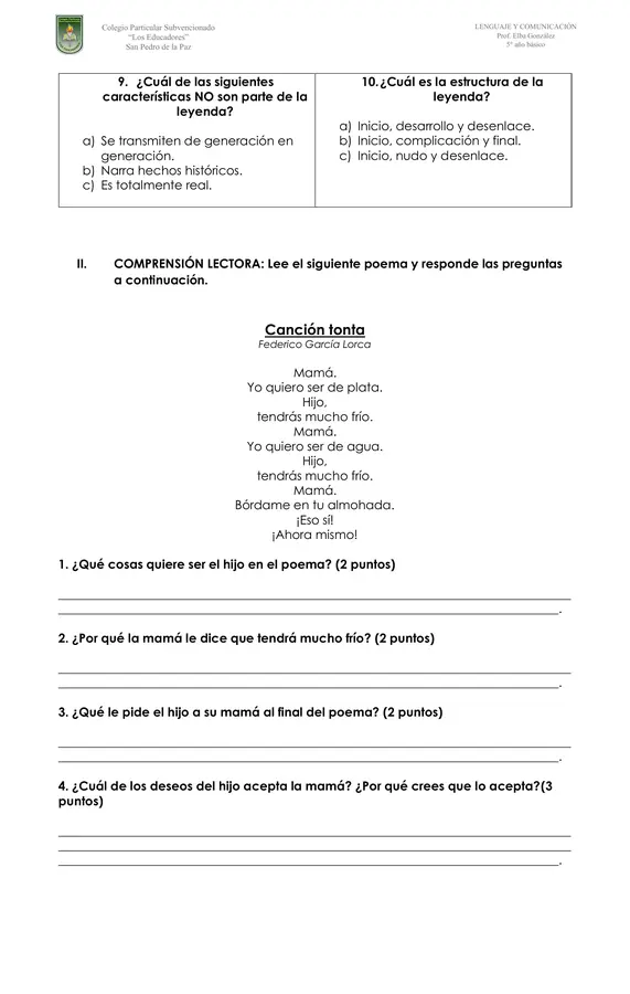 5° EVALUACIÓN UNIDAD 2 