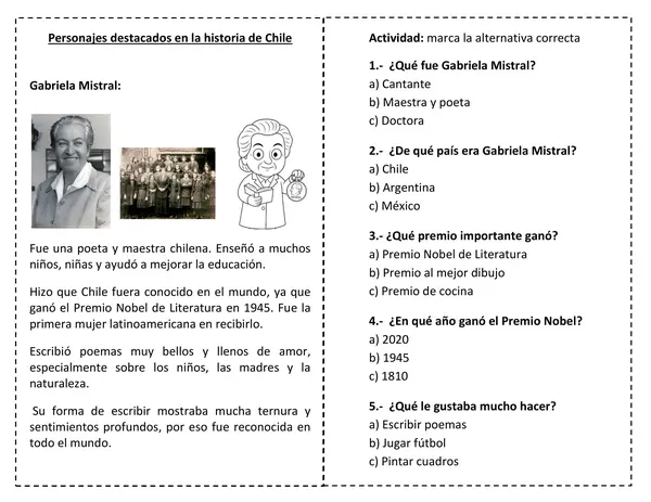 Personajes destacados en la historia de Chile 1° básico