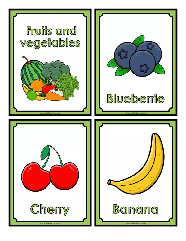 Flash Cards Alimentary Groups Vegetables Fruits Dairy Food 