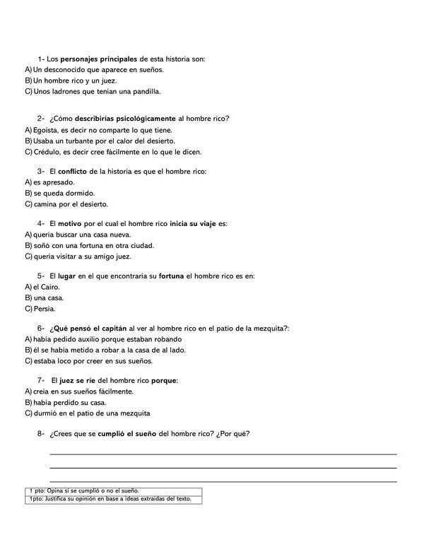 Evaluación comprensión de cuentos