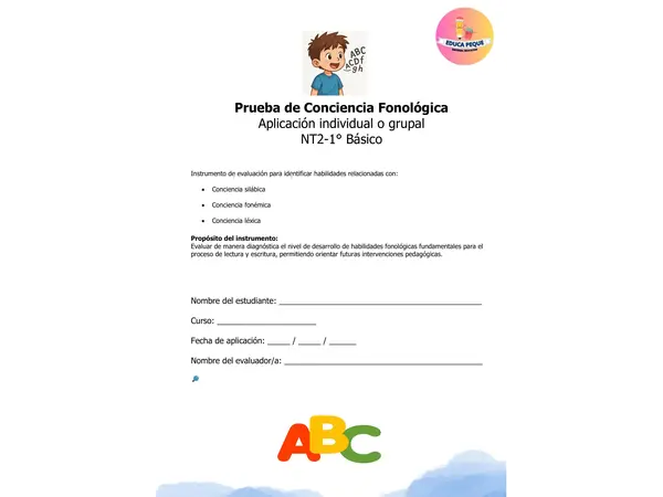 Prueba de conciencia fonologica kinder