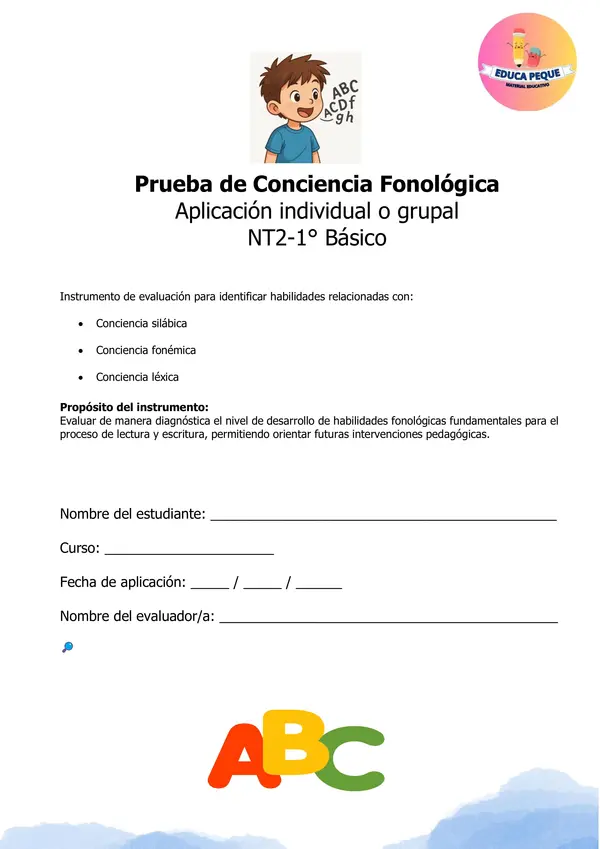 Prueba de conciencia fonologica kinder