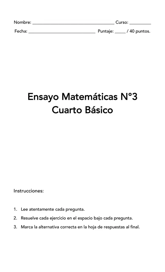 3° Ensayo SIMCE Matemáticas Cuarto Básico