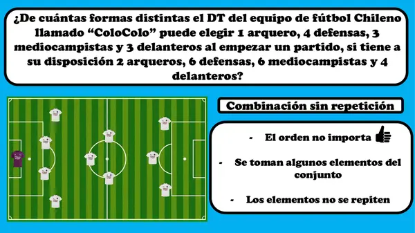 Matemática en el fútbol, Combinación sin repetición y principio multiplicativo