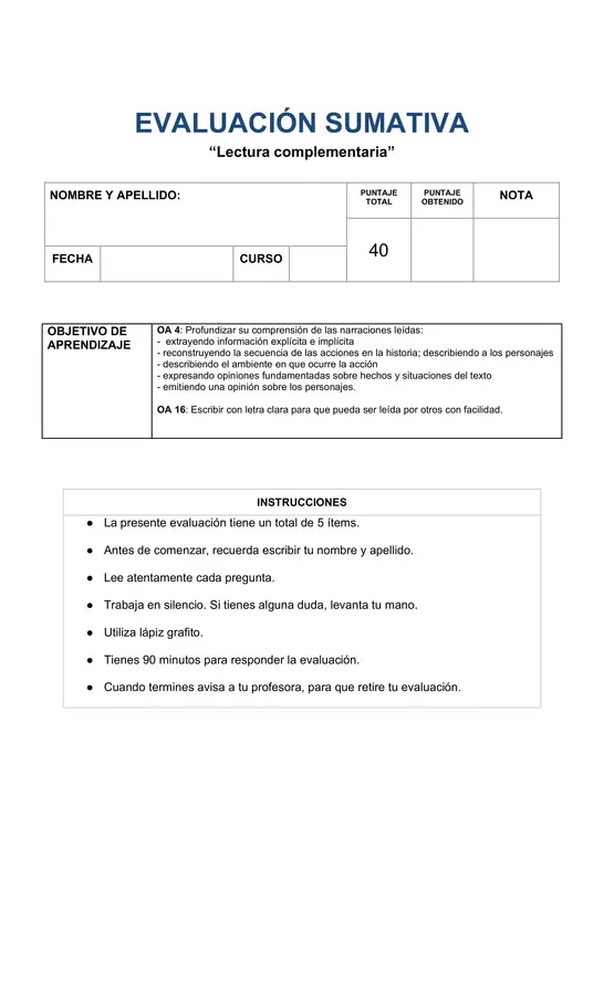 Evaluación "Vamos a buscar un tesoro"