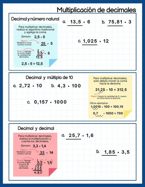 multiplicacion y division de fracciones y decimales 