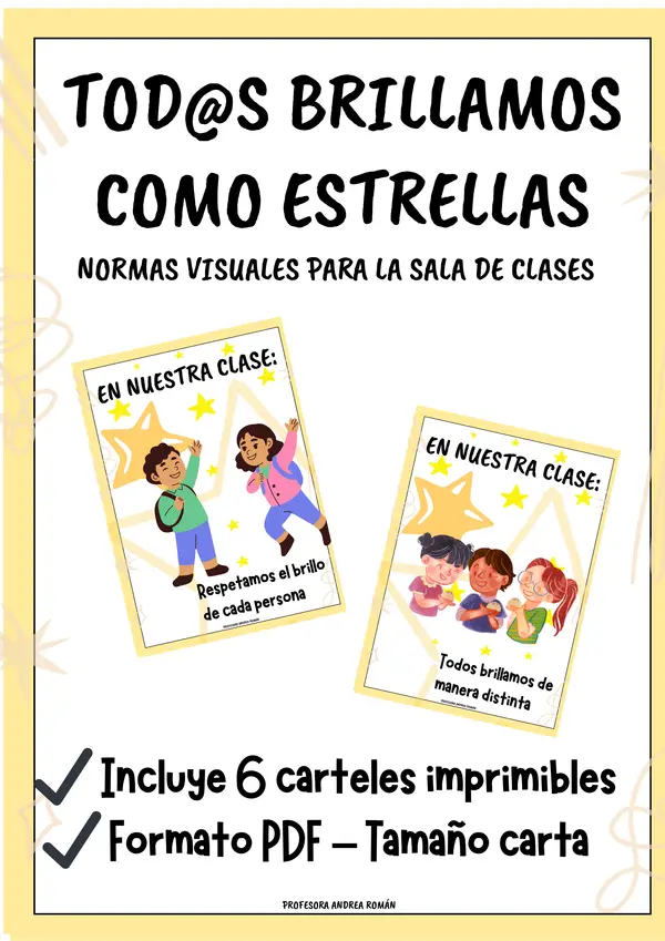🌟 Todos brillamos como estrellas  Pack de normas de convivencia – 6 carteles imprimibles