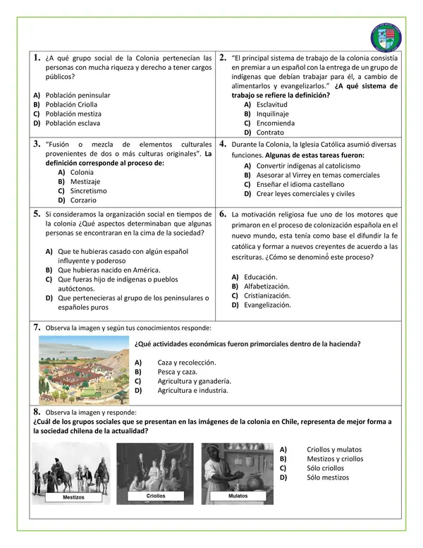 Evaluación - Economía colonial (general y adecuada)