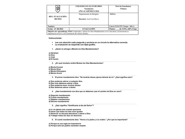 Evaluacion de Religion Catolíca