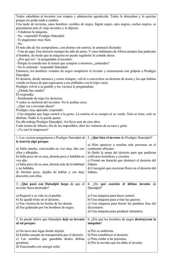 5to - Prueba de Comprensión lectora