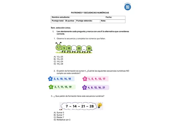 Guía Patrones y secuencias numéricas.