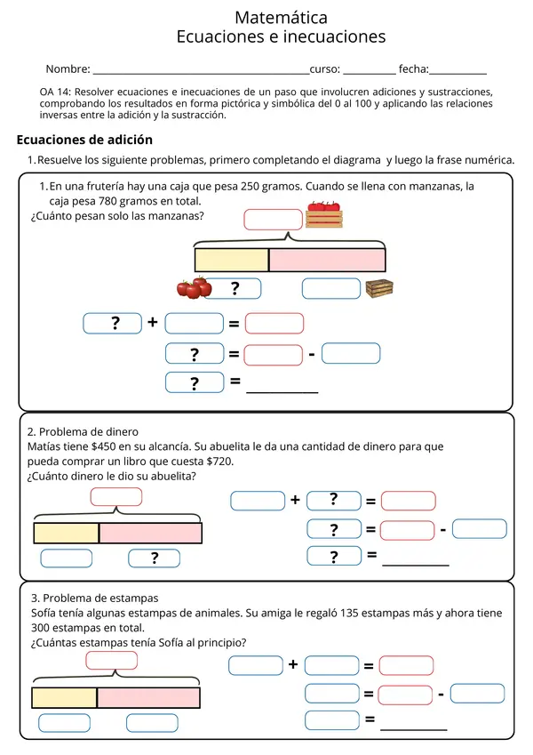 Ecuaciones e inecuaciones Matemática 4to básico