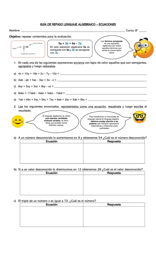 "Guía de repaso algebra"