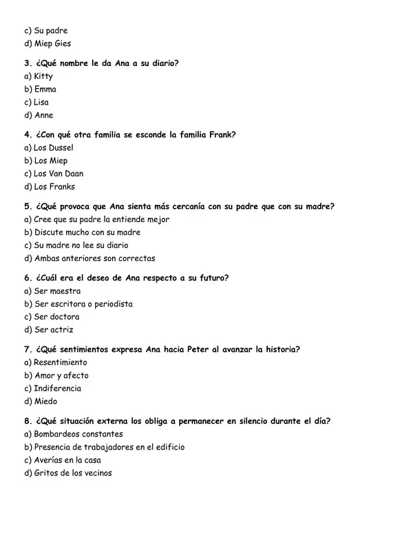Control de lectura "El diario Ana Frank"