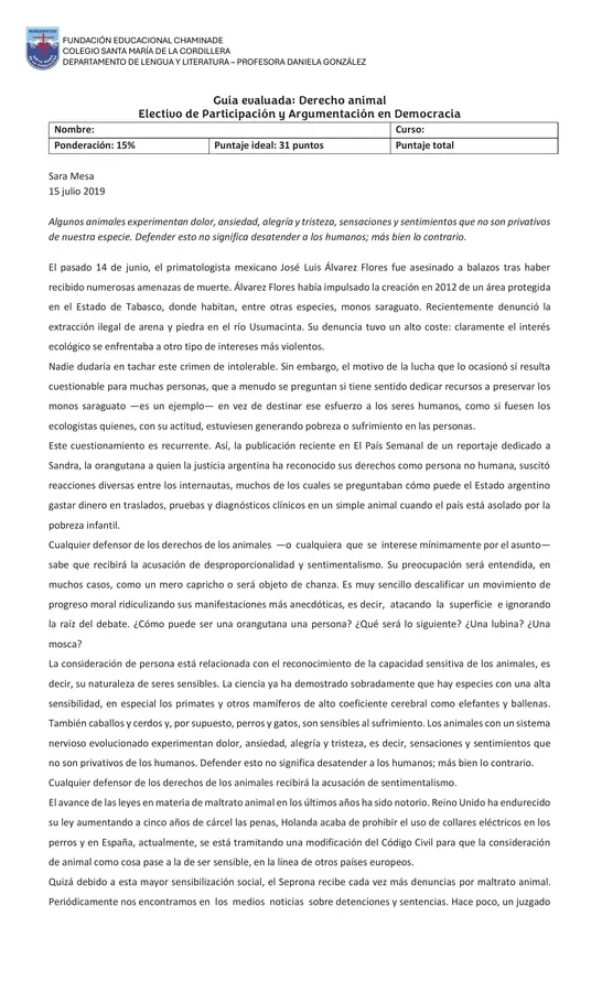 Electivo de argumentación y Participación - comprensión lectora y análisis de texto