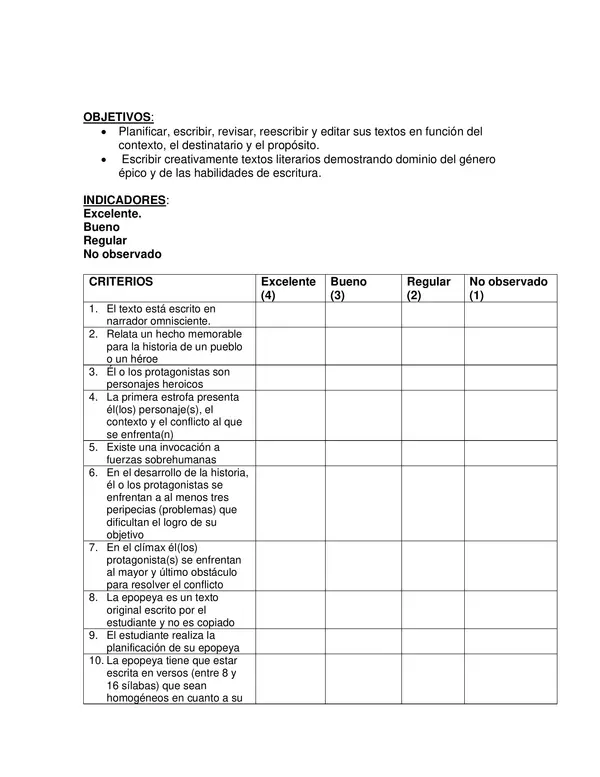 pauta de escritura de epopeya 