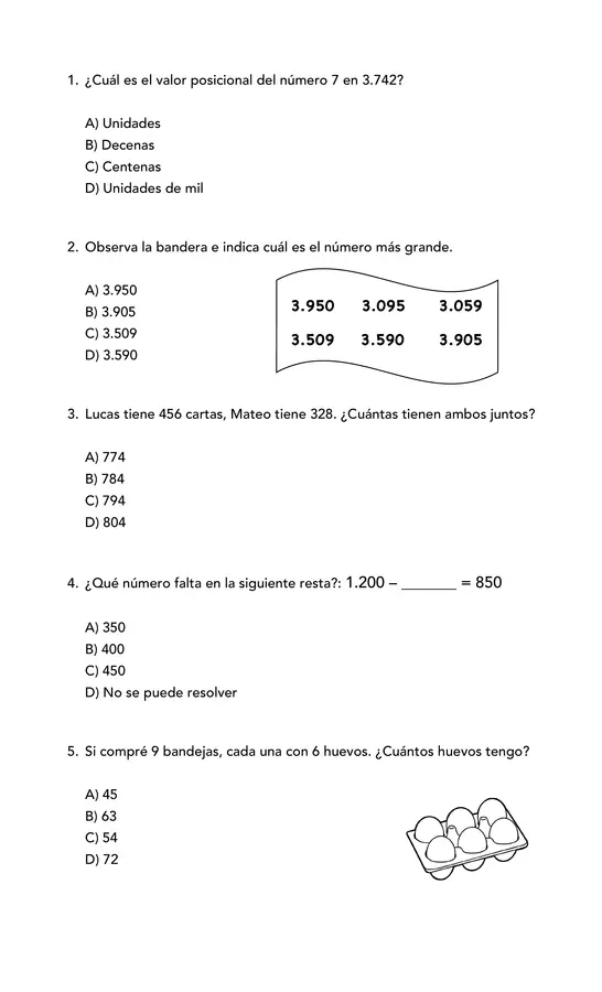 3° Ensayo SIMCE Matemáticas Cuarto Básico