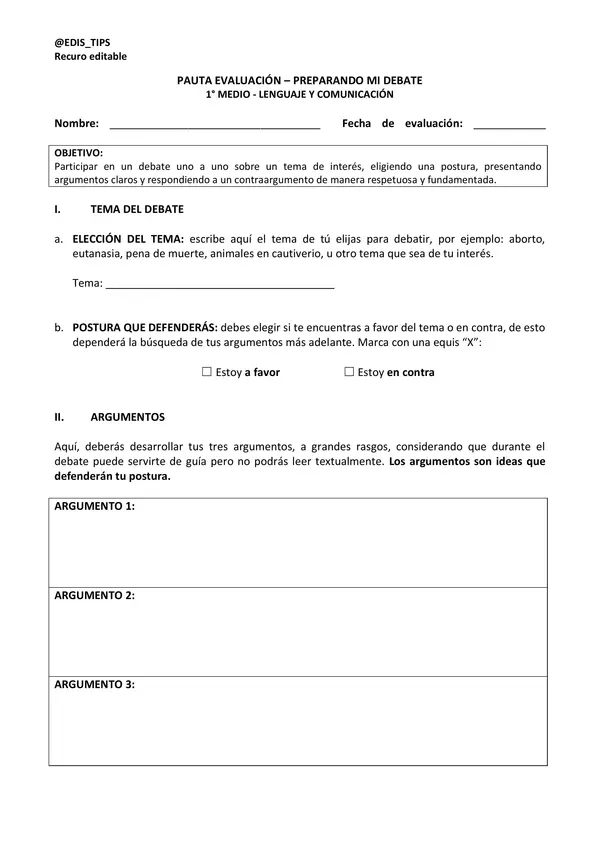 EVALUACIÓN "EL DEBATE" - RECURSO EDITABLE